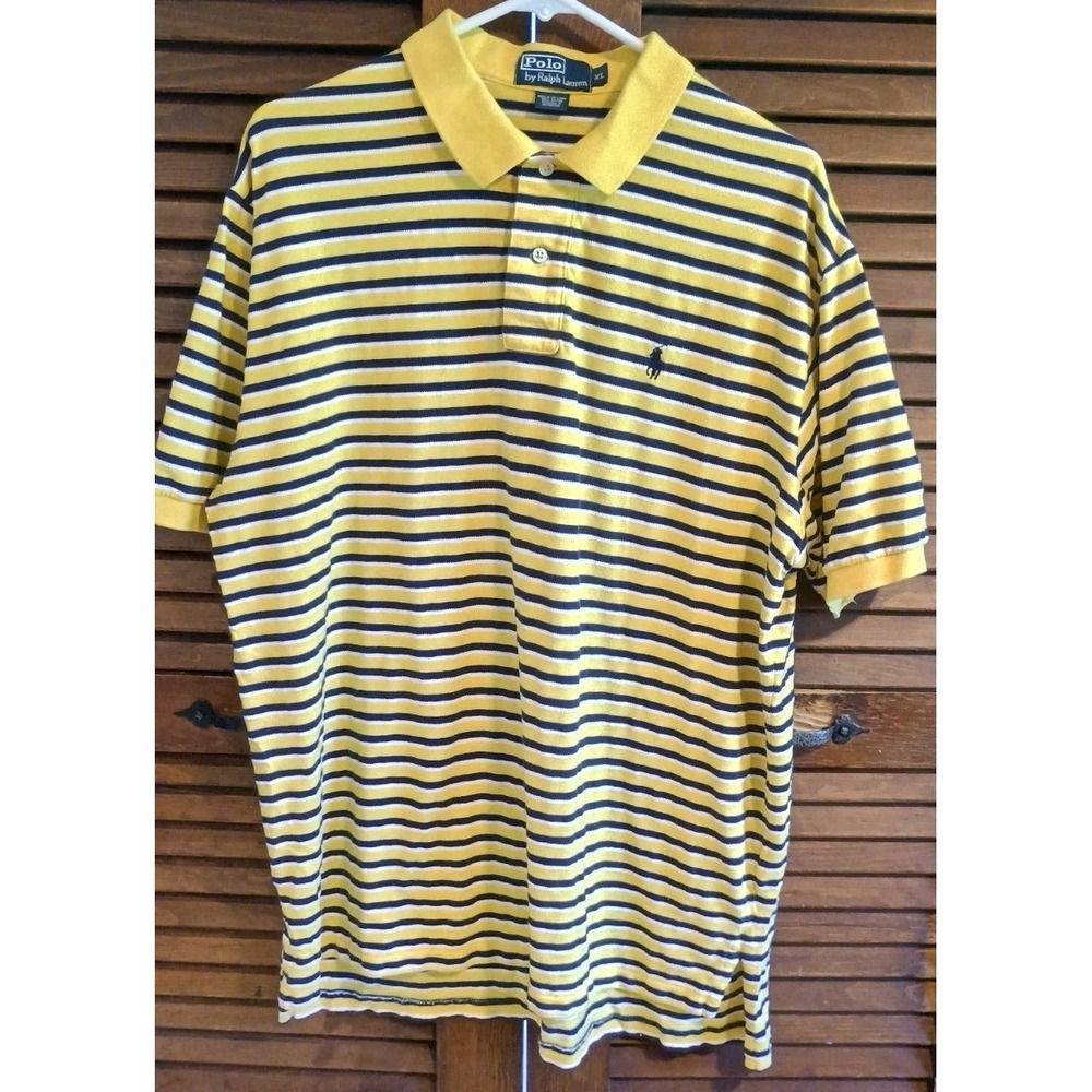 POLO Ralph Lauren XLarge Yellow Navy Blue White Stripe Polo Shirt